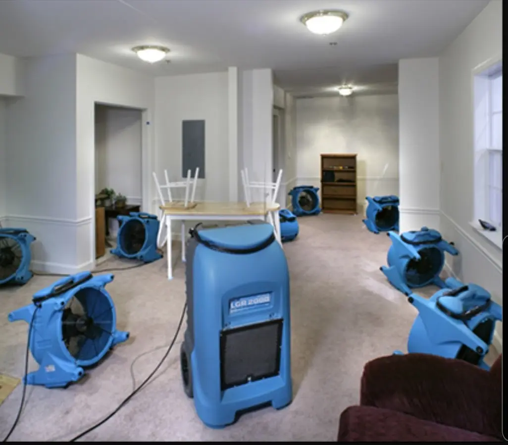 Air movers and dehumidifier setup for Water Damage Restoration in Yucaipa
