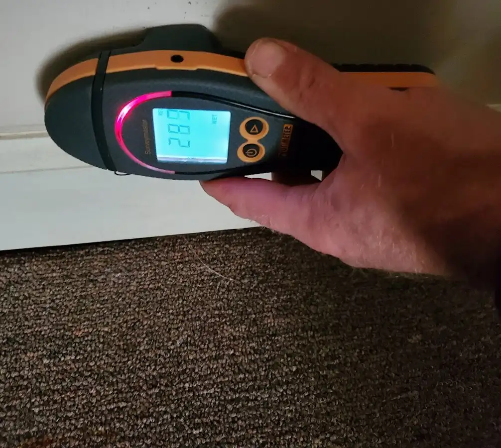 Moisture detection at baseboard during Sewage Cleanup & Sanitation in Yucaipa